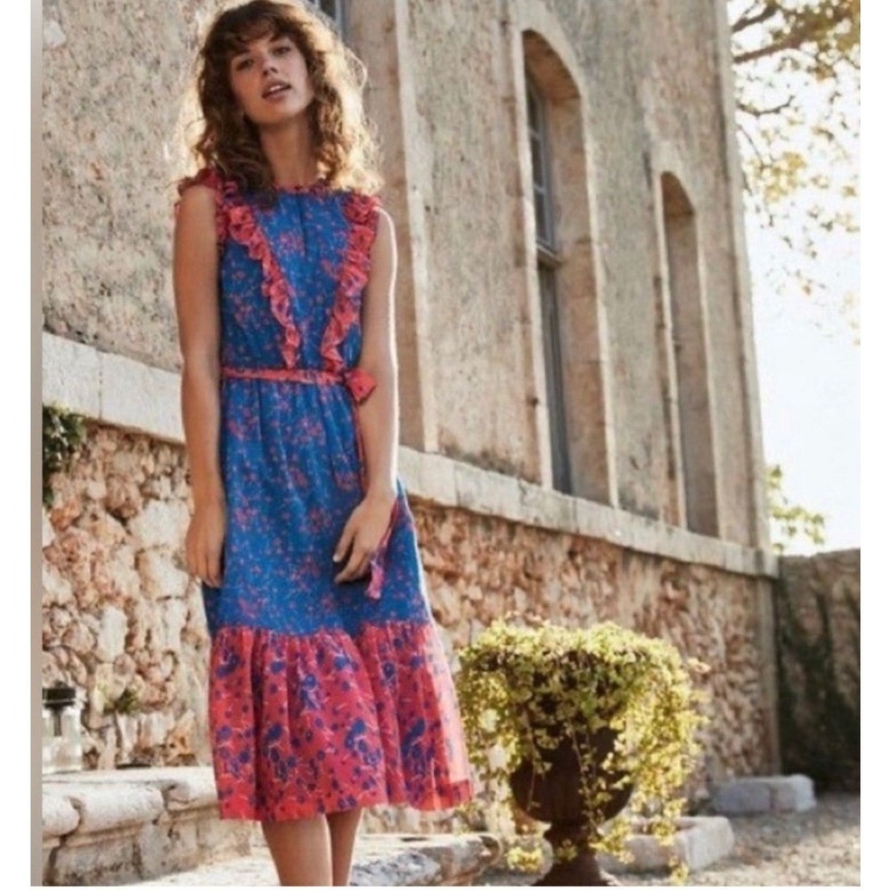 Boden Blue and Pink Floral Midi Dress